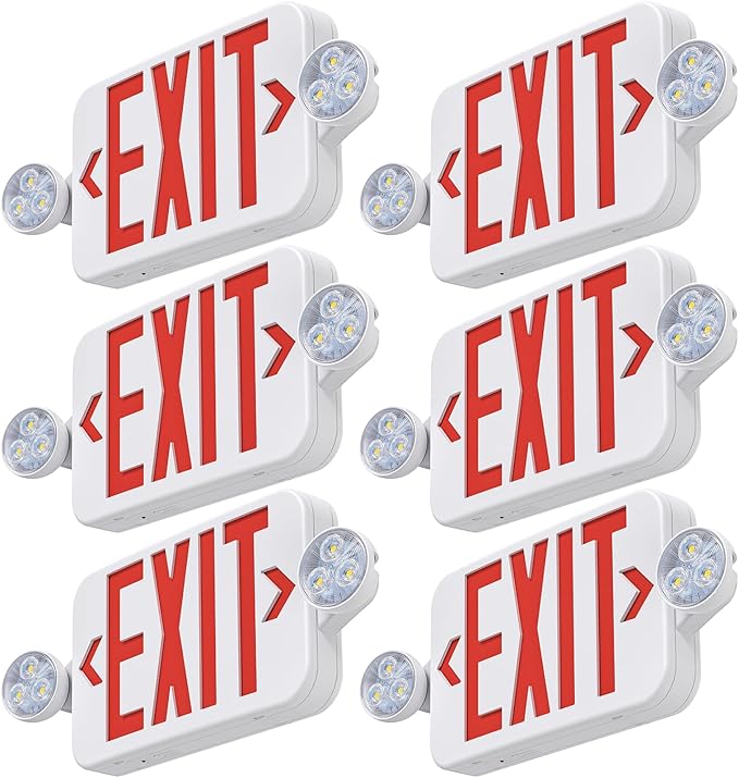 Led Exit Sign Emergency Light Combo Adjustable Two Head, Double Sided and by SASELUX