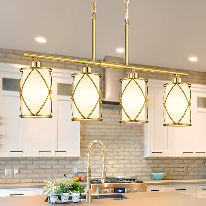 4-Light Kitchen Island Lighting, Brushed Gold Linear Dining Room Light Fixtures by Osimir