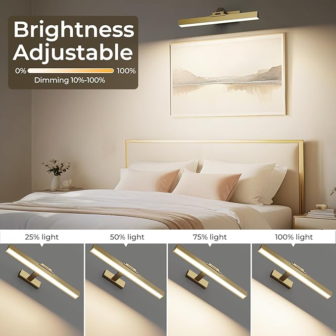 Picture Lights for Wall, Brushed Gold Battery Operated Picture Light 16in Art - Image 4