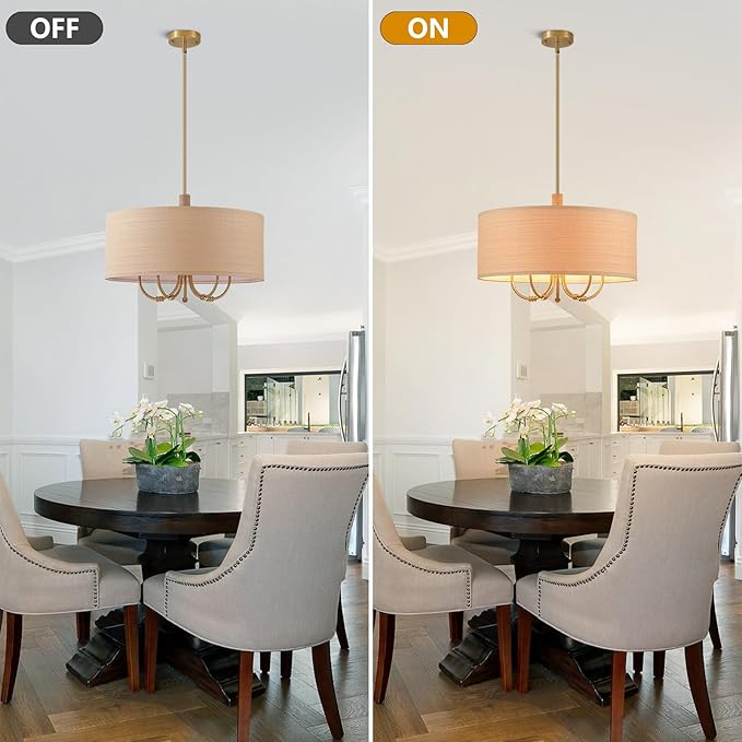 Large 5-Lights Modern Chandelier, Hand-Woven Rattan Chandelier, Antique Brass - Image 8