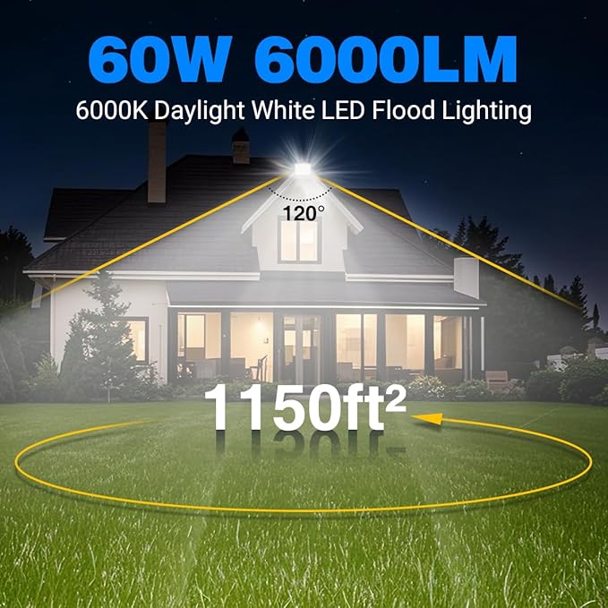 Ceena 60W Plug in LED Flood Lights Outdoor, 6000lm Super Bright LED Work Light - Image 2