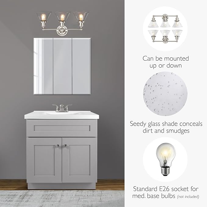 Design House Augustin Vanity Light, Seeded Glass Warm Glow, Up/Down Glow - Image 4