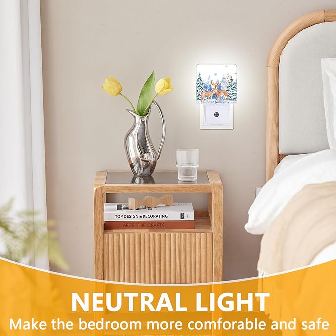 Vintage Deer Forest Night Light, Plug-into Winter Animals Nightlight White LED - Image 3