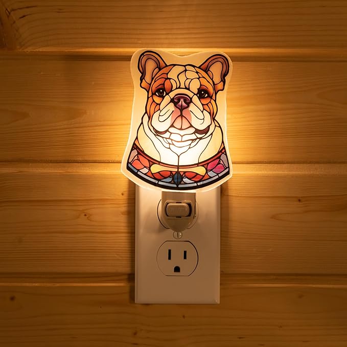 English Bulldog Dog Shaped Night Light – Stained Glass Styled Cutout Design – - Image 2
