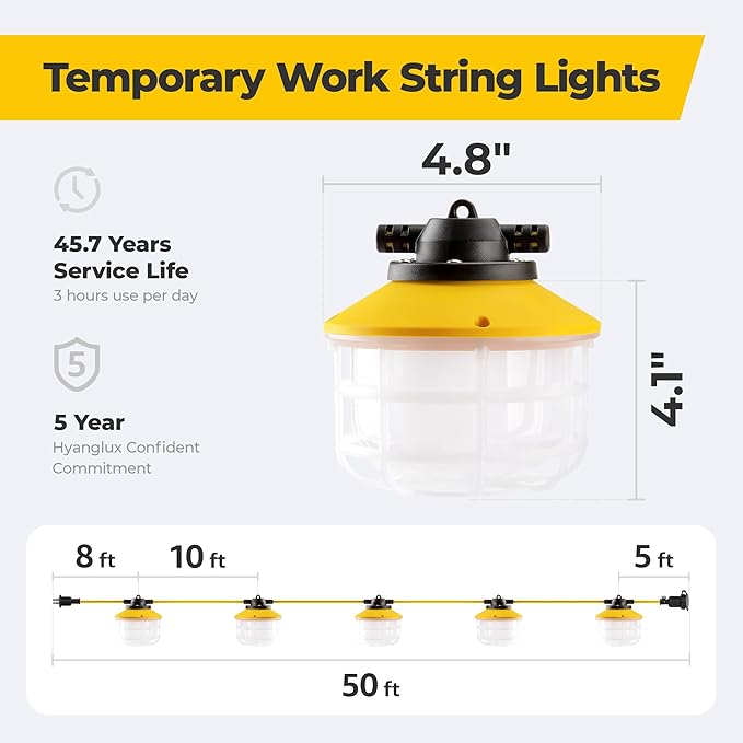 50FT Construction String Lights: 75W Ultra-bright 10500 lumens Linkable ETL - Image 5