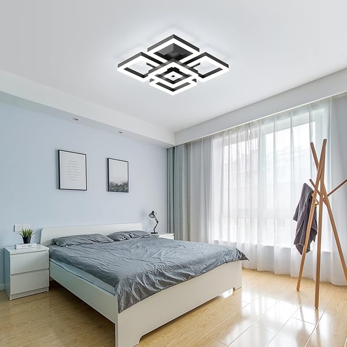 GEADI Modern LED Ceiling Light, 64W Dimmable Black Flush Mount Light 5-Square - Image 3