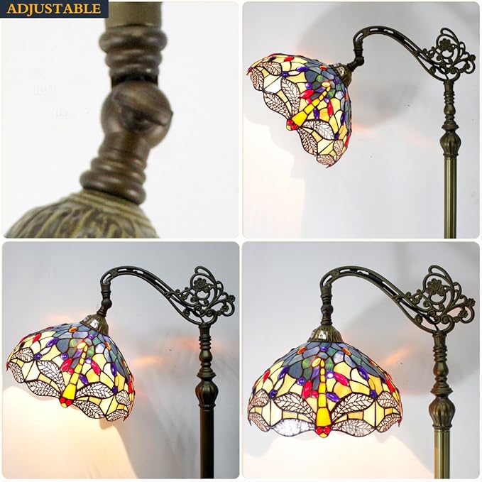 WERFACTORY Tiffany Floor Lamp Sea Blue Yellow Stained Glass Dragonfly Arch Lamp - Image 8