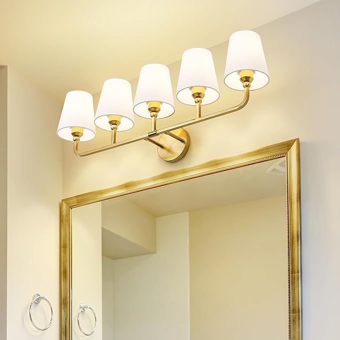 Bathroom Light Fixtures, 5 Light Brushed Gold Vanity Lights - Image 6