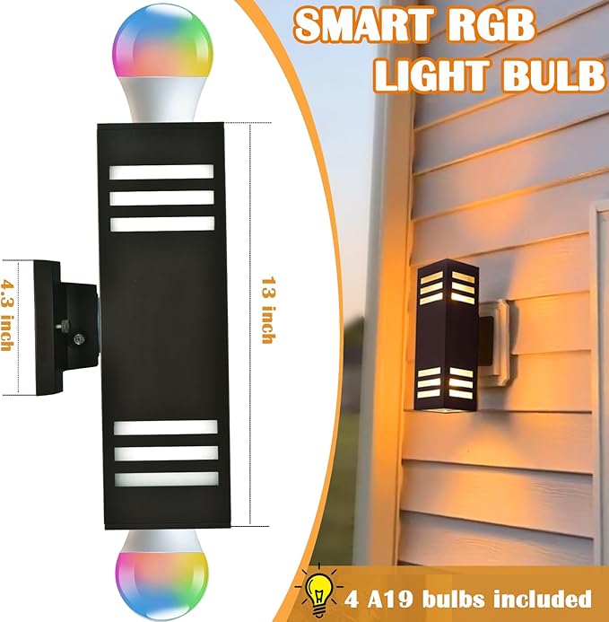 RGB Smart Outdoor Wall Lights, 2 Pack Front Porch Light Fixtures, Square - Image 2