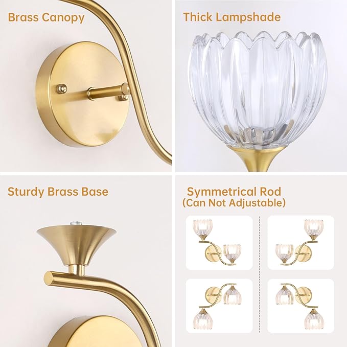 Battery Operated Wall Sconce, 2-Lights Vinatge Brass Wall Lighting - Image 8