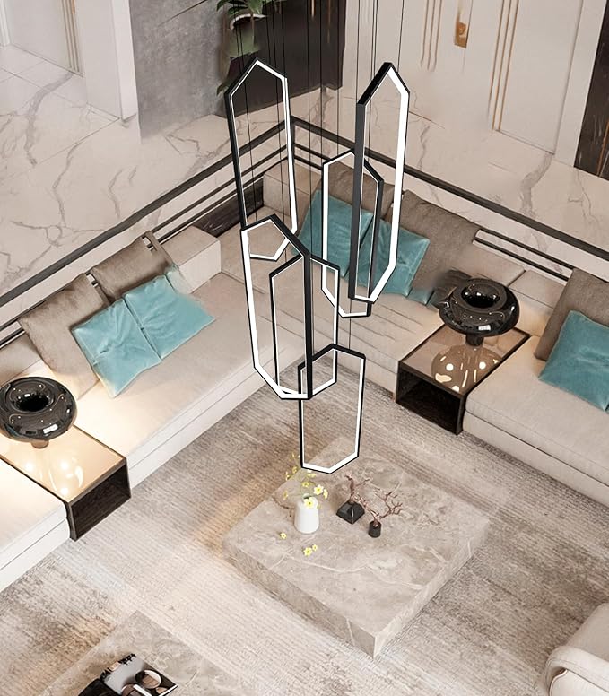 6-Rings Chandelier Modern, Dimmable Flush Mount High Ceiling Chandeliers - Image 5