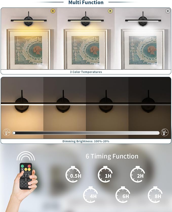 JOOSENLUX Modern Wall Lights Battery Operated Black Wireless Picture Lights - Image 3