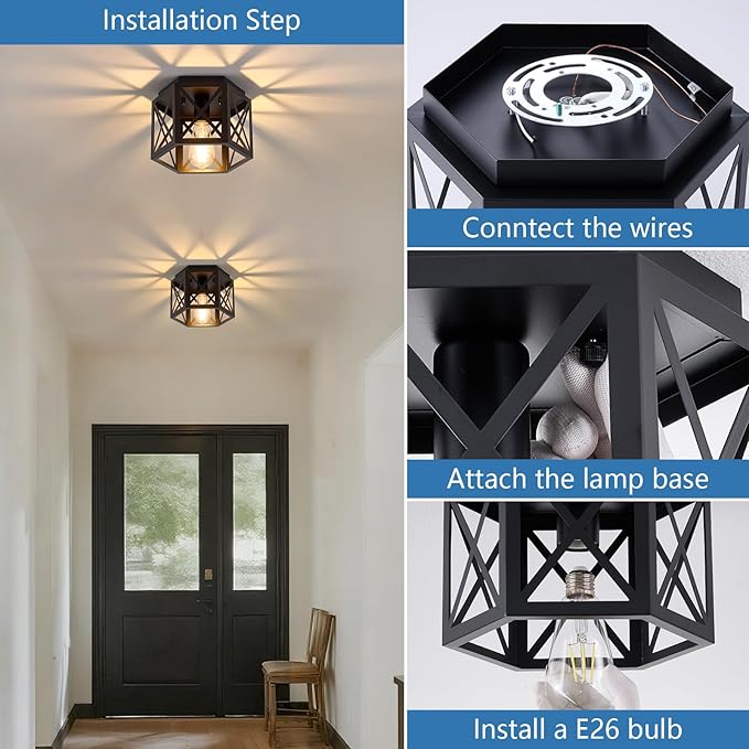 2 Pack Flush Mount Ceiling Light, 1-Light Black Light Fixtures Ceiling Mount - Image 5
