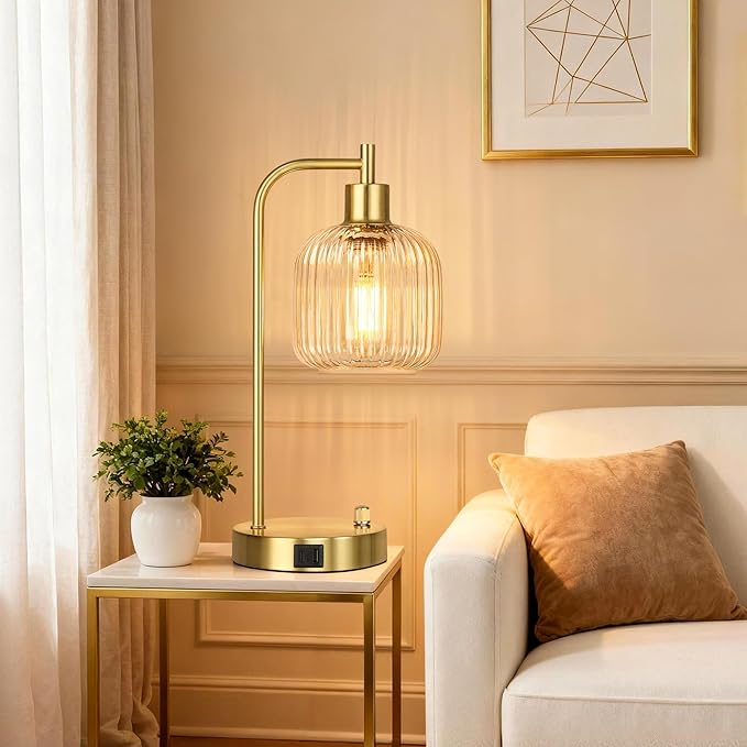 QiMH Industrial Table Lamp for Bedroom Set of 2, Stepless Dimmable Gold Lamps - Image 6