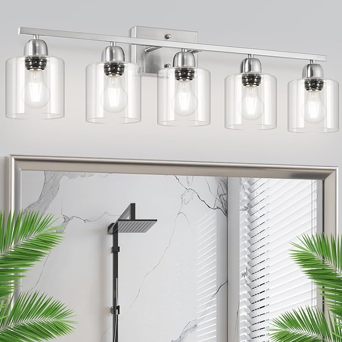 Modern Brushed Nickel 5 Light Bathroom Vanity Light, 31 inch Bathroom Lights - Image 8