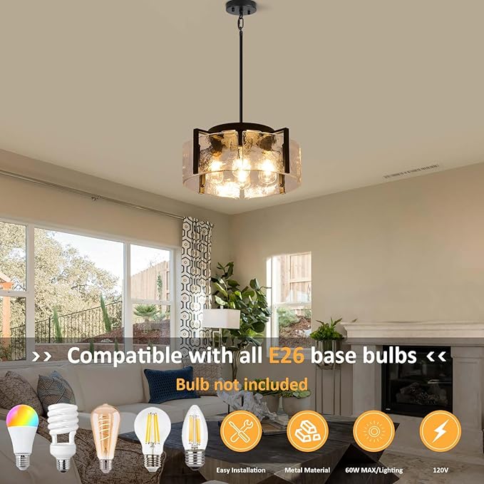 Black Chandelier for Dining Room Light Fixture, 4 Light Entryway Light Fixture - Image 3