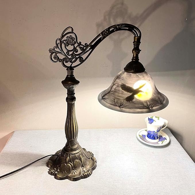 Bieye L13006 Hand-Painted Raven Table Lamp, Bridge Arm Desk Lamp - Image 2