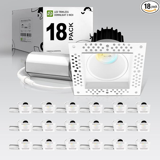 ASD Trimless 2 Inch LED Recessed Lighting, 8W 120V Commercial Square Downlight by ASDLightingCorporation