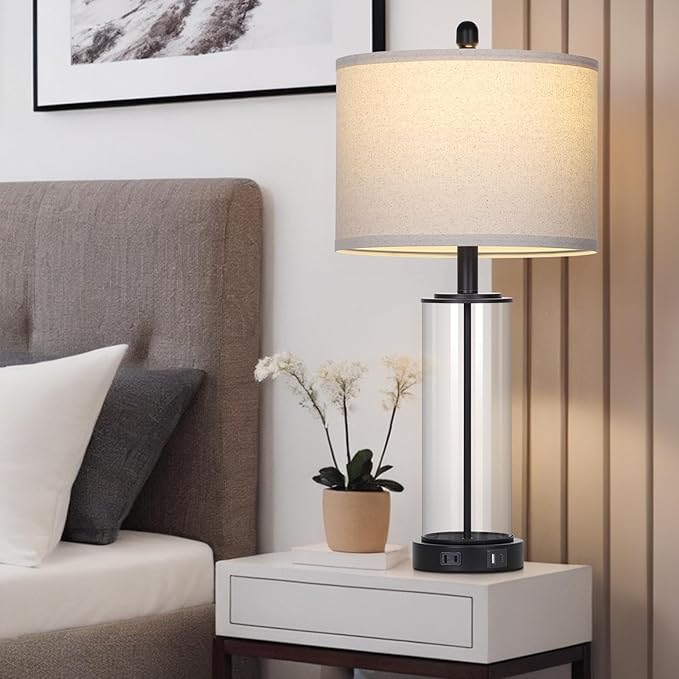 26" Black Glass Table Lamp for Living Room Single, 3-Way Dimmable Bedside Lamps - Image 3