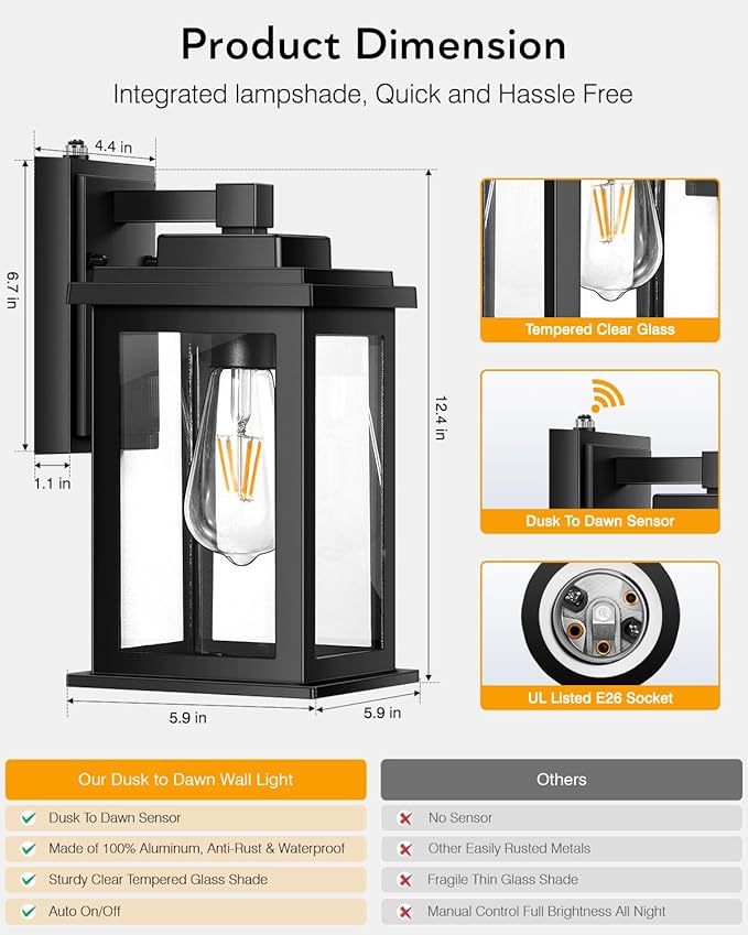 VIANIS Black Dusk to Dawn Outdoor Lights - Image 7
