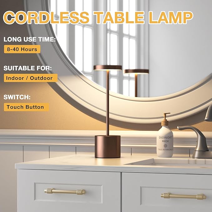 Kakanuo Brown Cordless Lamp Set, Rechargeable Lamp, 3 Color Temperature - Image 3