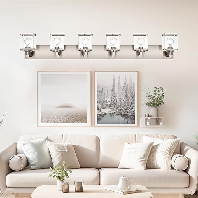 6-Lights Brushed Nickel Bathroom Light Fixture Over Mirror, Modern Wall Sconce - Image 2
