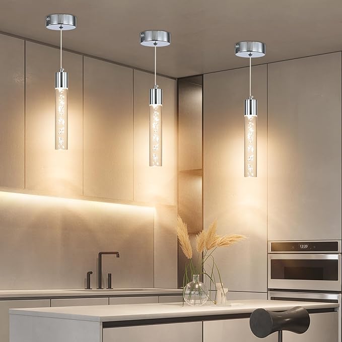 3 Pack Modern LED Pendant Light, Chrome Bubble Hanging Ceiling Lamp Fixture - Image 8