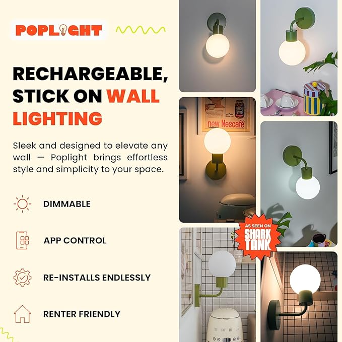 Wireless Wall Sconce Rechargeable & Dimmable LED Light w/App Control & - Image 2