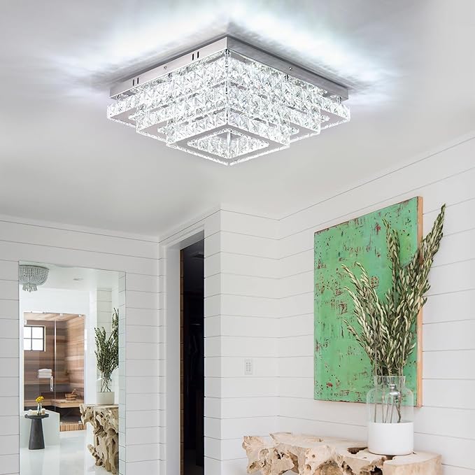 Finktonglan Modern Square Crystal LED Ceiling Light Fixture, 15” Dimmable - Image 6