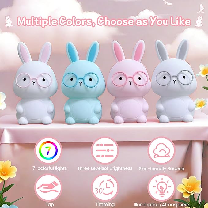 Bunny Night Light, Rabbit Lamp for Kids, Rechargeable Nursery Nightlight - Image 8