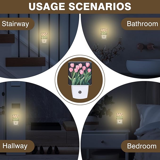 Pink Tulips Night Light, Floral Plug-in Nightlight - Image 6