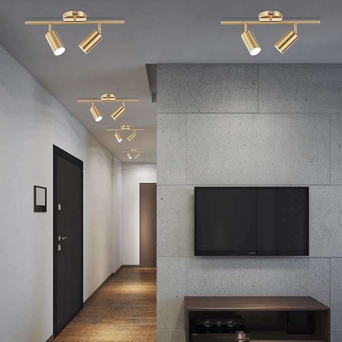 BOKT Mid Century Modern 2-Lights LED Track Lighting Kit 2 Ways Gold Flush Mount - Image 5