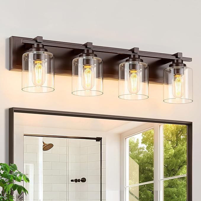 4 Light Modern Bathroom Light Fixtures Over Mirror, Bronze Finish Vanity Lights by BRKNIT