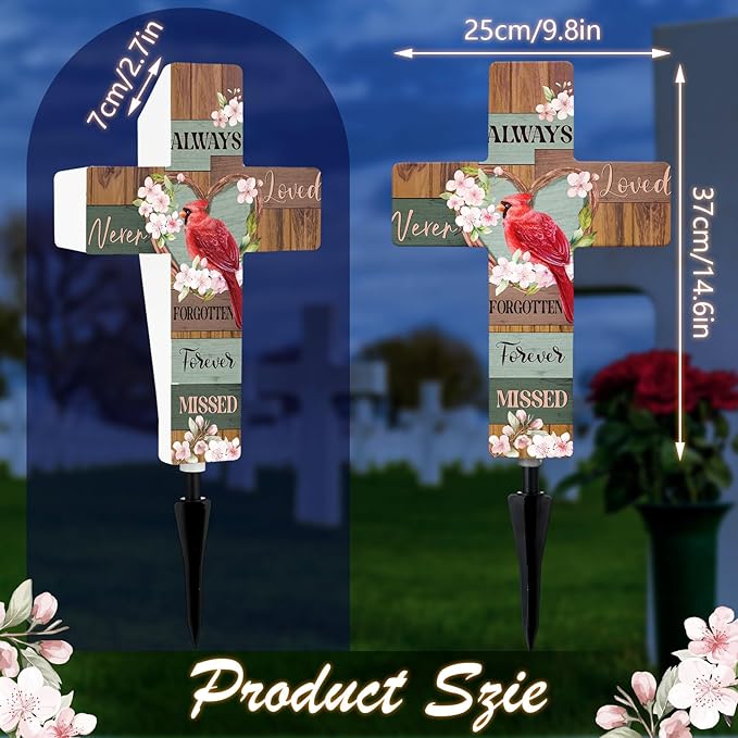 Yousoontic Cardinal Grave Solar Cross Lights Outdoor Memorial Garden Stake - Image 2