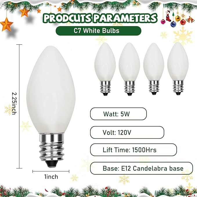 C7 White Replacement Light Bulbs, Christmas Ceramic White Night Light - Image 2