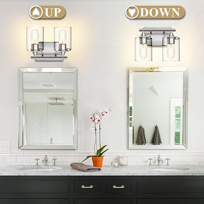 Bathroom Vanity Light Fixture, 2-Light Brushed Nickel Over Mirror, Modern - Image 6