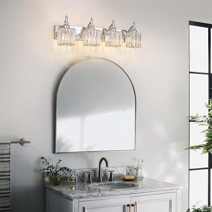 Modern Bathroom Vanity Light 4-Light Chrome Crystal Light Fixtures Over Mirror - Image 7