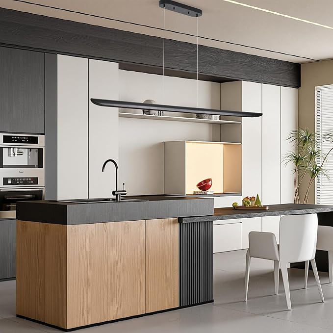 71" Wood Linear Pendant Light, Dimmable Kitchen Island Lighting - Image 8
