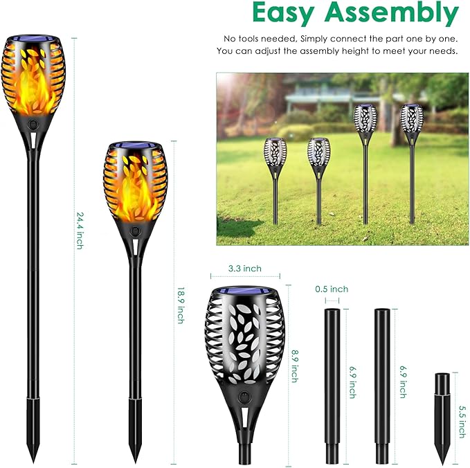 TomCare 8 Pack Outdoor Flickering Flames Torch Decorative Garden Lights Solar - Image 4