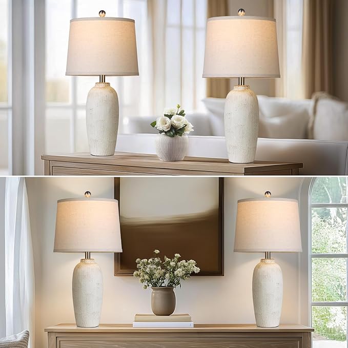 25“ Jar Table Lamps Set of 2, Ceramic Bedside Lamps - Image 8