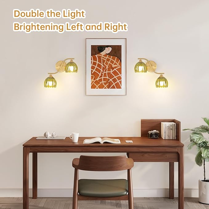 Battery Operated Wall Sconce, 2-Lights Vinatge Brass Wall Lighting - Image 3