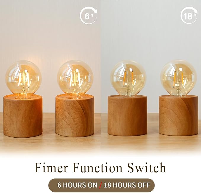 JHY DESIGN Set of 4 Wood Grain Table Lamp 6.5" Tall Cordless Lamp Light - Image 3