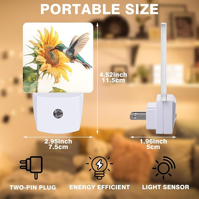 Night Light Hummingbird and Sunflower Night Lights Plug into Wall Smart Dusk to - Image 2