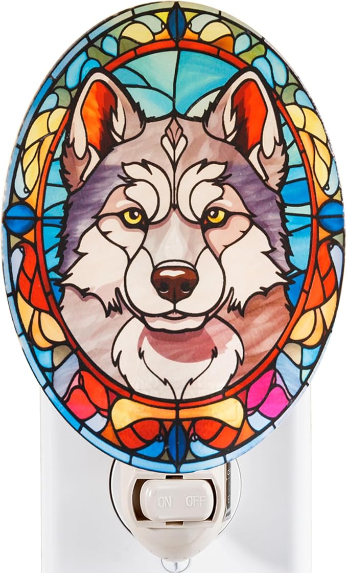 Stained Glass Styled Husky Night Light – Real Glass Plug-in Dog Night Light by Unknown