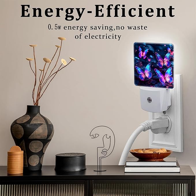 Glowing Purple Butterflies Night Light Plug into Wall, Neon Butterfly Dusk to - Image 4