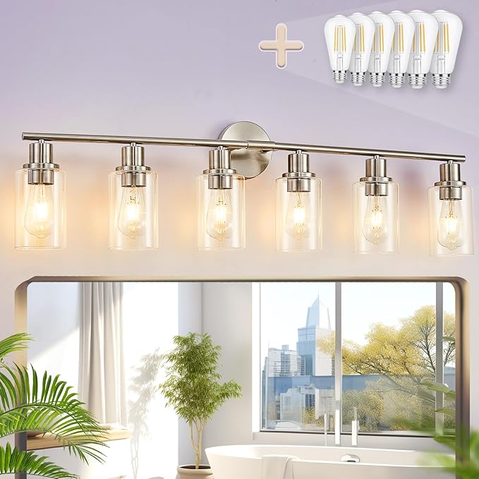 DLLT 6-Light Bathroom Light Fixtures: Nickel Modern Vanity Lights by DINGLILIGHTING