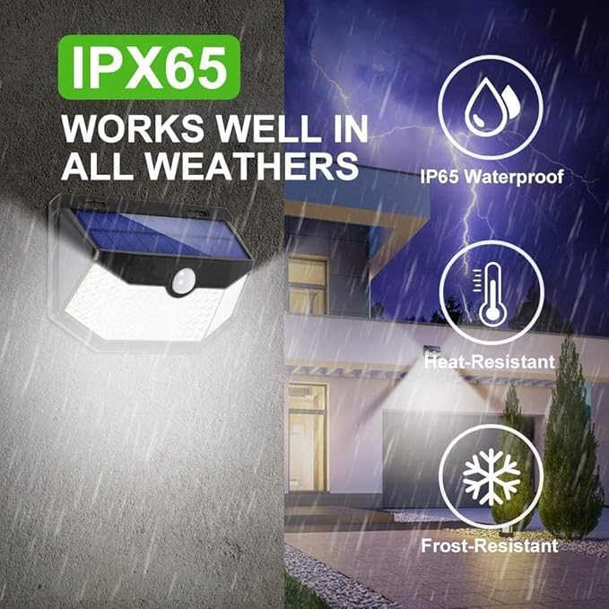 HMCITY Solar Lights Outdoor 120 LED 3 Lighting Modes, Motion Sensor Wall Lights - Image 3