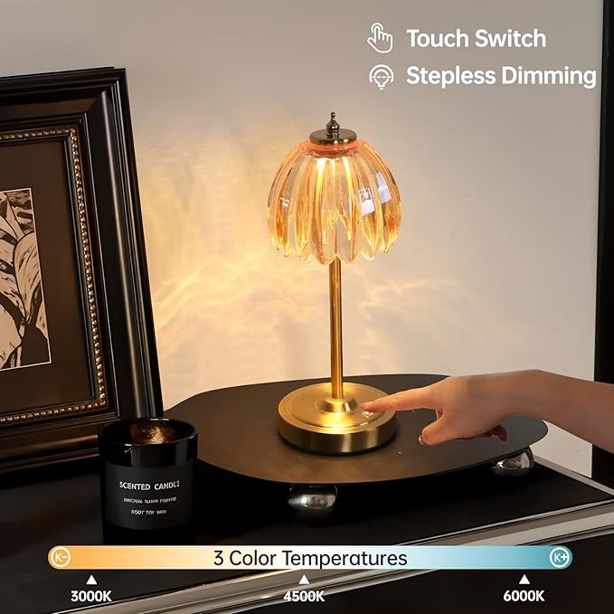 Tulip Table Lamp with 5000mAh Battery & Touch Control, Small Cordless Table - Image 3