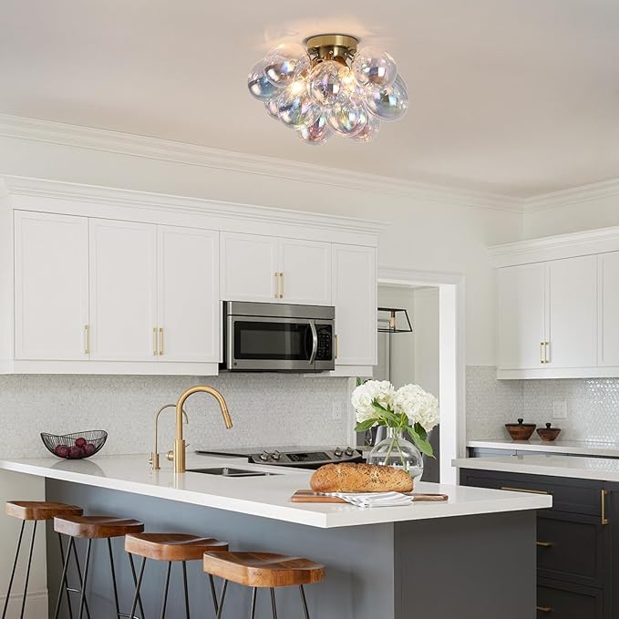 GoYeel Semi Flush Mount Ceiling Light Gold, Colorful Bubble Light Fixture - Image 4