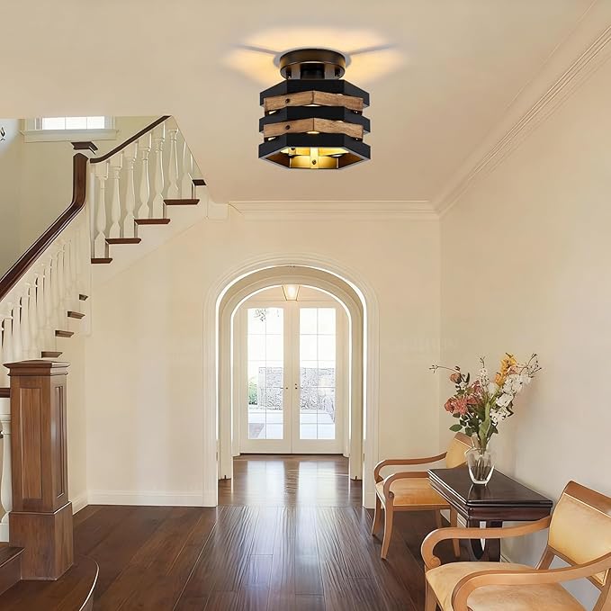 Farmhouse Flush Mount Ceiling Light, 1-Light Hallway Light Fixtures Ceiling - Image 9